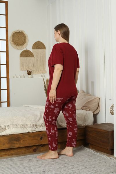 TAMPAP Viscose Fabric Women's Plus Size Short Sleeve Pajamas Set