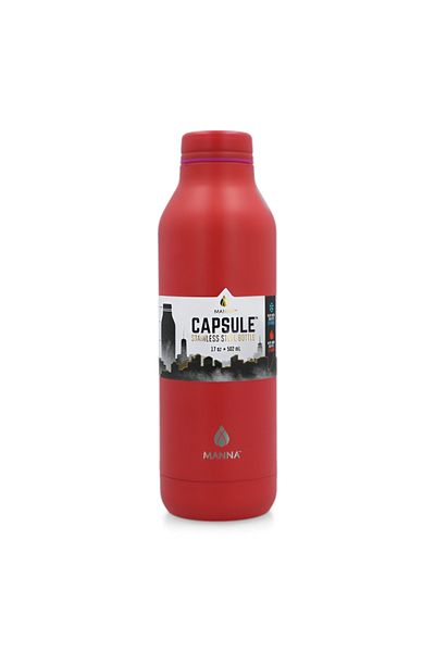 manna Capsule Powder Poppy Durable Stainless Steel Water Bottle Red 502ml