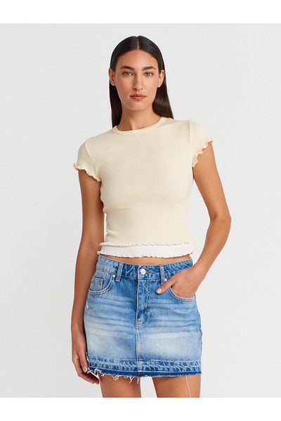 Dilvin 31876 Couple Look Short Sleeve Top-Light Yellow