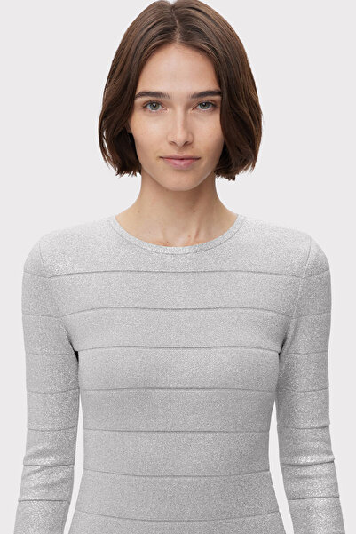 Herve Leger ROCHIE MINI DISCO TRICOTATĂ CU GÂT ROTUND - HERVE LEGER - ARGINTIU, M