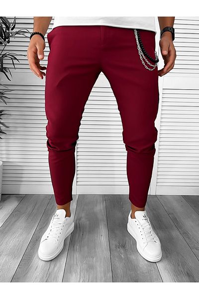 dehaine Men's casual pants, slim fit, burgundy, B1734