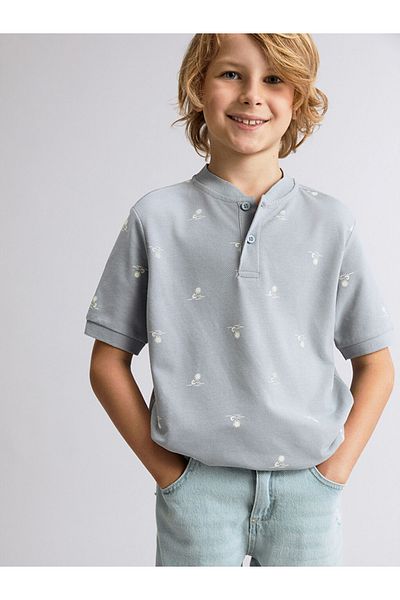LC Waikiki Standard Pattern 100% Cotton Pique Fabric Stand Collar Boy's T-Shirt