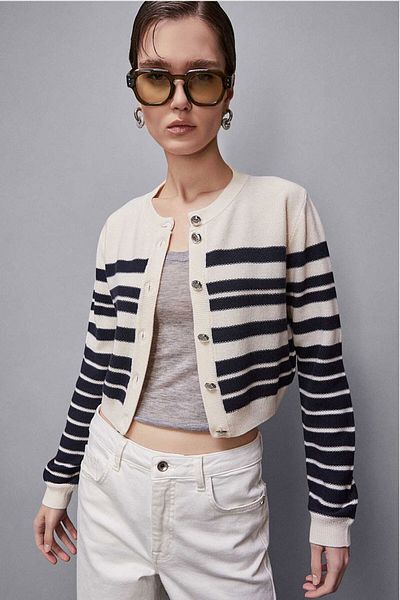 Patrizia Pepe Cardigan With Print Stripes - - Xs/s, Navy