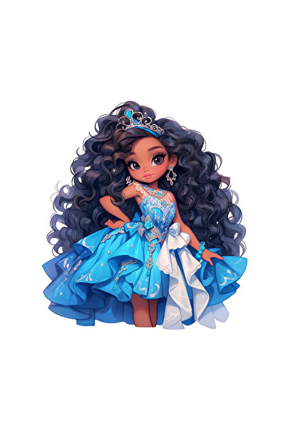 INOVATIX Set de 8 piese, autocolant brunetă cu rochie albastră, INOVATIX®. 6 cm