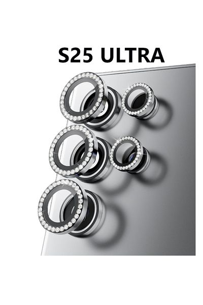 USIDE واقي كاميرا متوافق مع هاتف Samsung Galaxy S25 Ultra 9h إطار معدني رفيع للغاية فضي مرصع بالألماس [مجموعة من 5]