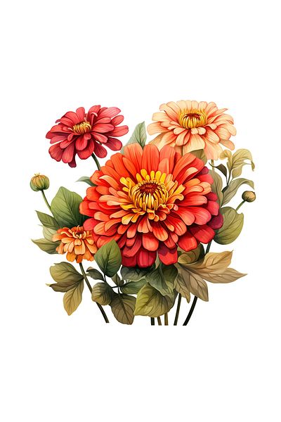 INOVATIX Set de 8 piese, Buchet autocolant cu flori de zinnia galbene și portocalii, INOVATIX®. 6 cm