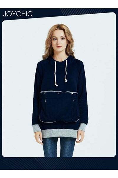 HALAMODO Women Warm Loose Medium Length Style Casual Pullover Long Sleeve Hoodie with Large Pocket Navy Blue