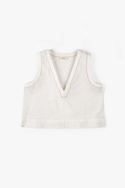 JOJOMIA Nina Crop Top V-Neck Cream with Embroidery Detail