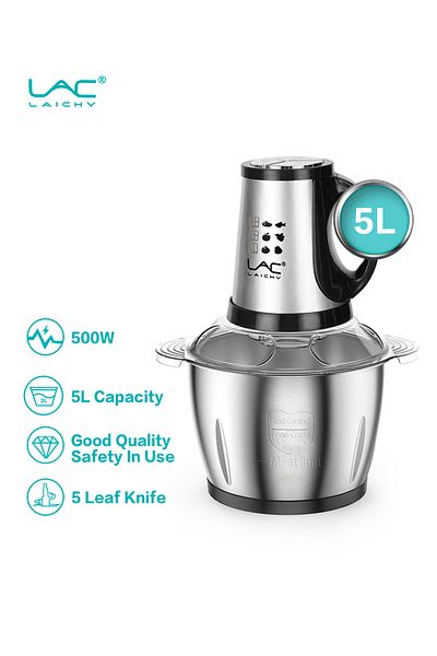 LAC LAICHY 5L Stainless Steel Food Chopper,3 Speeds,500W
