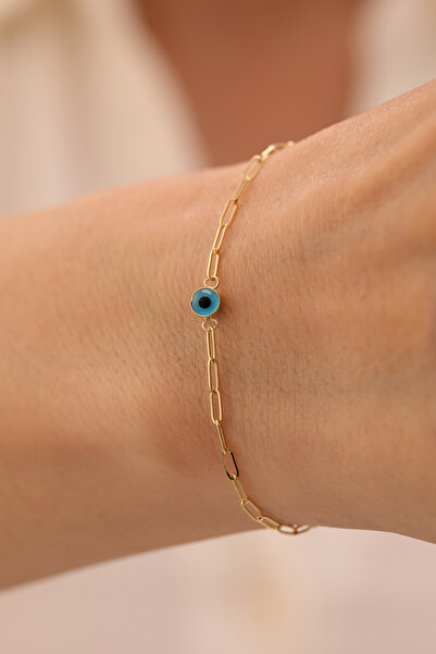 YAVUZ KUYUMCULUK 14 Ayar Altın Ataş Zincir Nazar Boncuğu Bileklik