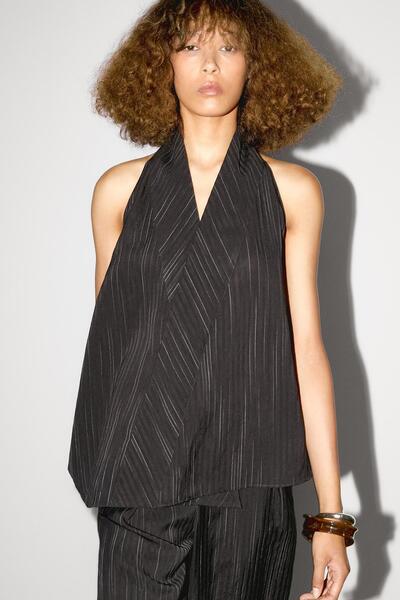 Massimo Dutti Çizgili halter yaka top