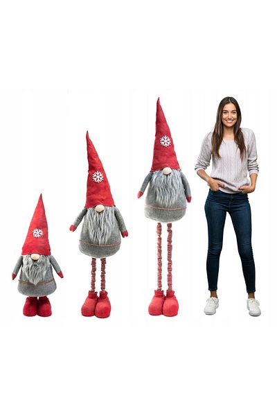 jumi Christmas Decoration, Bearded Dwarf, Grey and Red, Telescopic Legs, 105/170 Cm