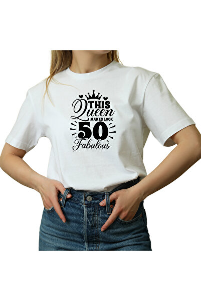 OEM Tricou Dama cu mesaj amuzant, Zi de nastere 50 ani, La multi ani, alb, ma...