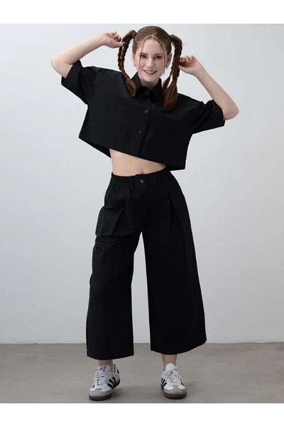 Zekids Girl's Crop Shirt Poplin Pants Set