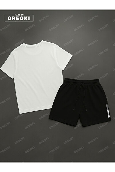 EFFRENATU California Authentic Printed Cotton Fabric Men's White T-Shirt-Black Shorts Set