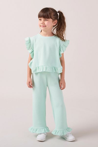 Minipodyum Girl's Frilly Waffle Summer Double Set