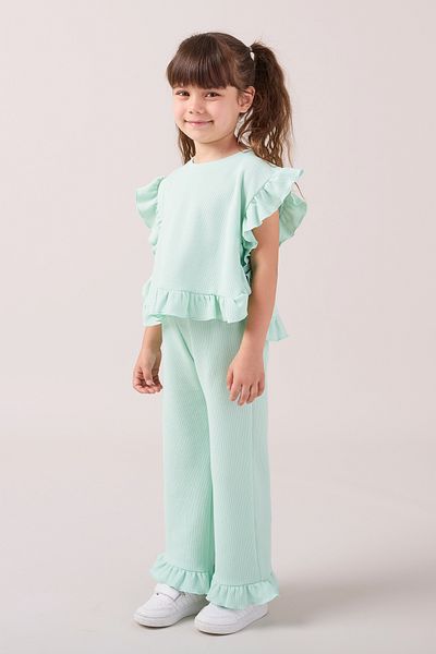 Minipodyum Girl's Frilly Waffle Summer Double Set