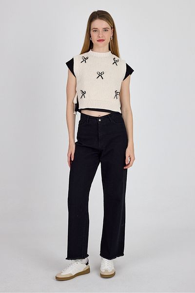 Rays Cream Ribbon Detailed Side Tie Knitwear Sweater 2101