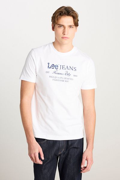 Lee 100% Cotton Regular Fit Regular Cut Crew Neck White Printed T-Shirt
