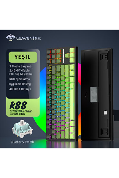 Leaven K88 Mekanik Oyun Klavyesi- 3 Modlu Hot Swap Rgb 4000 Mah Batarya