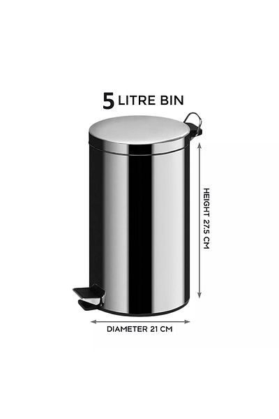 Blackstone 5 L Stainless Steel Pedal Bin – Hands‑Free, Soft‑Close, Rust‑Proof