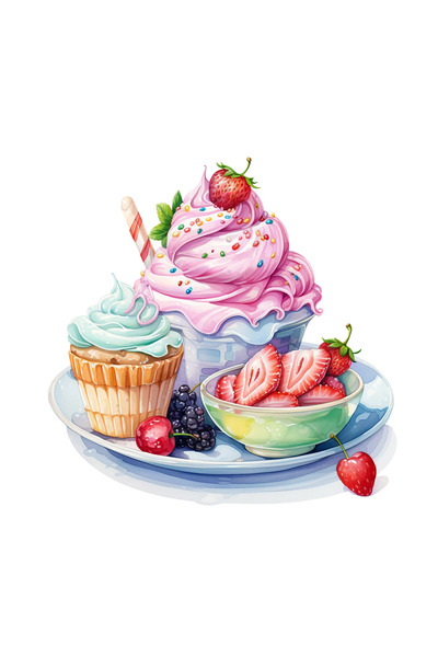 INOVATIX Set de 8 piese, autocolant brioșă cu fructe și înghețată, INOVATIX®. 6 cm