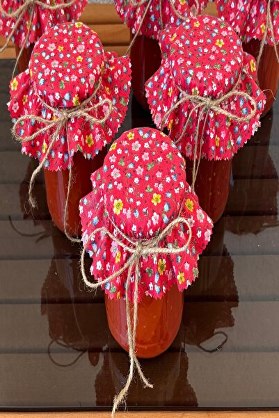 zarafet concept Kırmızı Çıtır Bahar Çiçekli 6 Adet Dikişli Kavanoz Kapağı Ört...