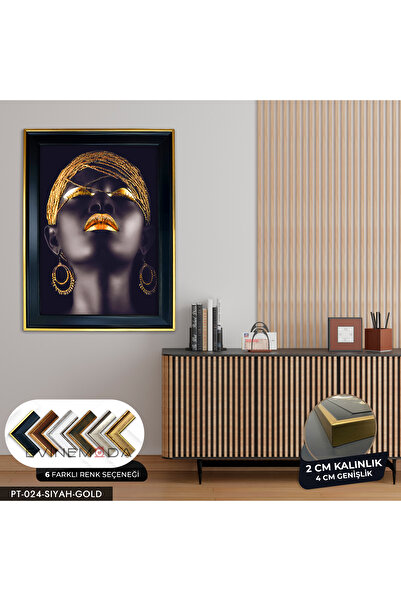 Evinemoda Afrikalı Kadın Siyah Gold Çerçeveli Tablo