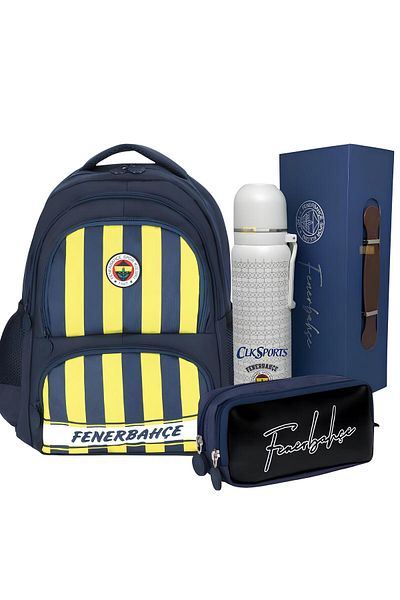 Fenerbahçe School Backpack, Pencil Bag - Licensed Glass Cover Steel Thermos Premium Set