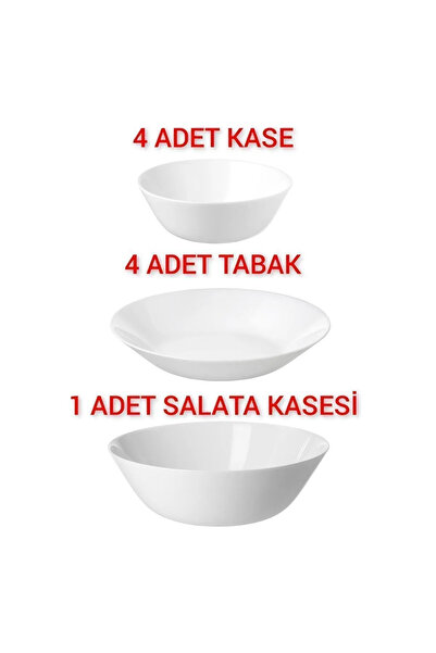 IKEA QUİCK 4 Adet Çap 20 Cm Yemek Tabağı 4 Adet 15 Cm Kase 1 Adet Salata Kase...