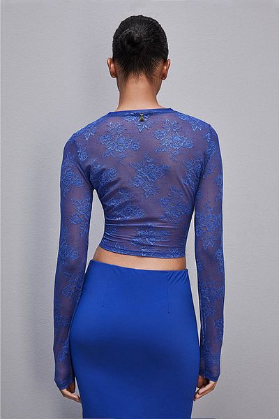 Patrizia Pepe LACE CROP BLOUSE - PATRIZIA PEPE - ROYAL BLUE, M