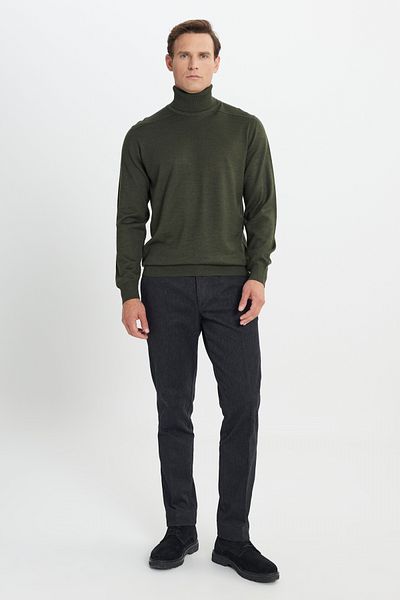 ALTINYILDIZ CLASSICS Men's Khaki Wool Warm Standard Fit Regular Cut Full Turtleneck Knitwear Sweater
