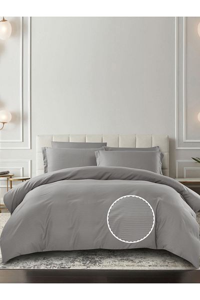 Donetella 6-Piece Hotel Striped Duvet Cover Set, King Size 260x240 cm, Microfiber, Without Filler