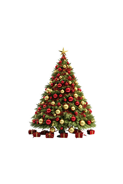 INOVATIX Set de 8 bucăți, autocolant brad de Crăciun cu globuri aurii și roși...