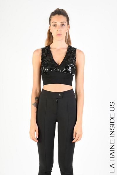 La Haine Inside Us SEQUIN CROP TOP - LA HAINE INSIDE US - BLACK, XS