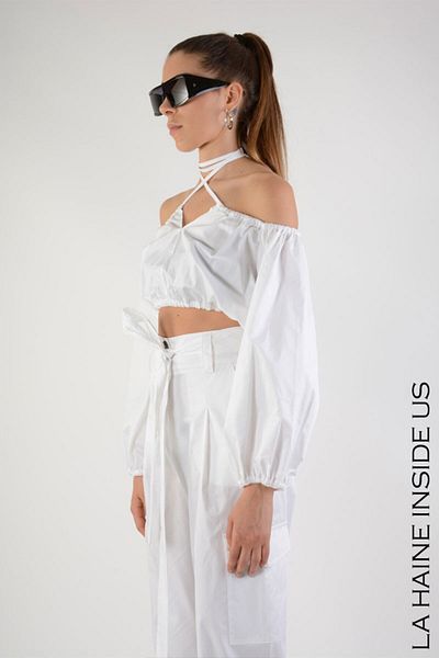 La Haine Inside Us STROPICCCIATO COTTON CROP TOP - LA HAINE INSIDE US - WHITE, L