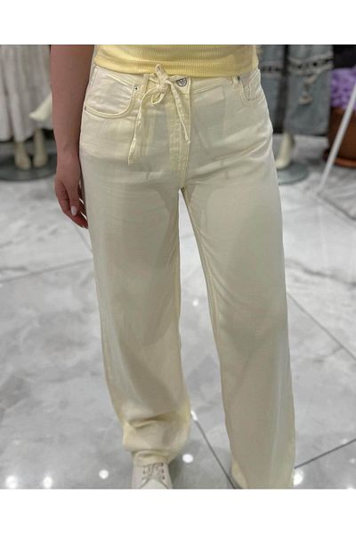missswans Ronder Back Section Elasticated Comfortable Trousers Butter Yellow