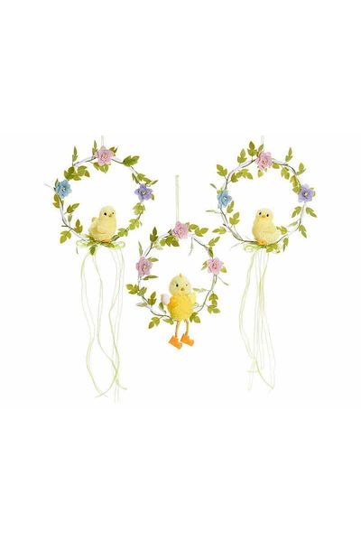Decorer Set of 3 wreaths decorated with Chickens and flowers 16x43 cm
