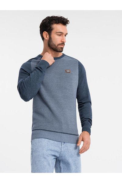 OMBRE Baumwoll-Herrenpullover mit Patch und Raglanärmeln - Marineblau V1 OM-SWSW-0121 XXL