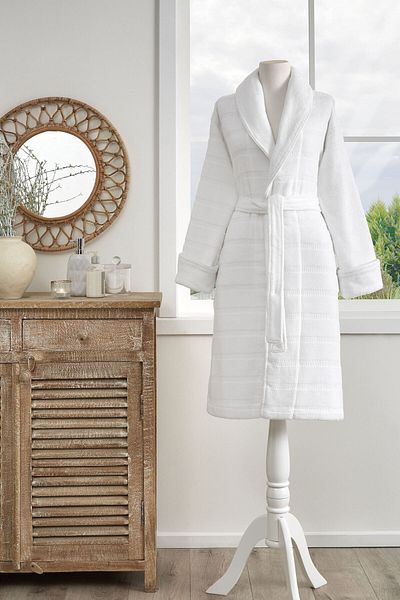 Özdilek Sadem Organic Stripe Shawl Collar Bathrobe