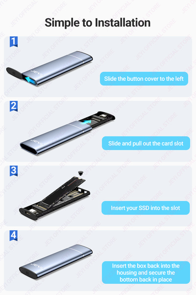 Global Jeyi M.2 Nvme SSD Muhafazası 2230/2242/2260/2280 Uyumlu Alüminyum Alaşımlı 10GBPS Yüksek Hızlı