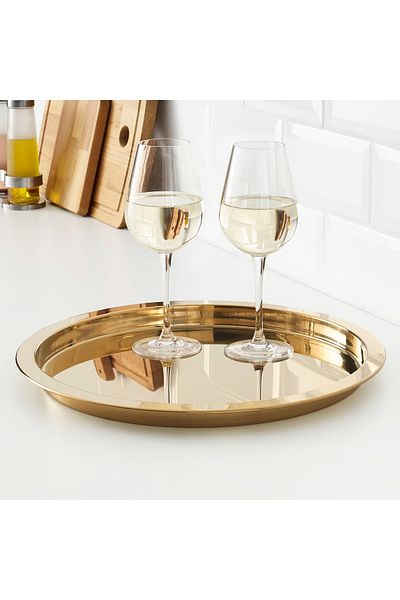 rexa Brass-Colour Decorative Tray – 38 cm, Elegant Metallic Finish