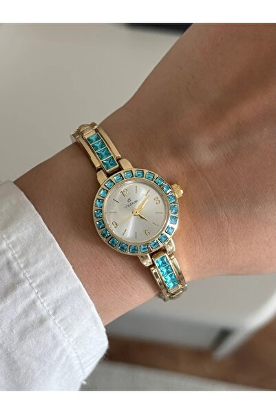 RoseandRoses ساعة يد نسائية من Bellare Stone Case باللون الذهبي (قرص أبيض من ...