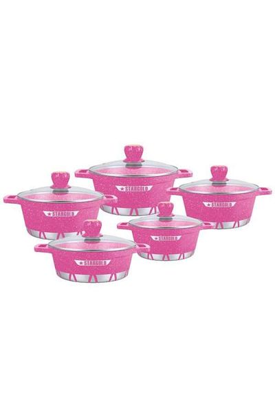 Generic Stargold 10-piece Nonstick Granite Cookware Set – Rose Red Non-stick Pot Set With Lids