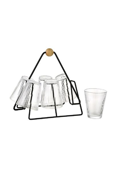 Bien Servi 6-Piece Contemporary Design Glass Drinking Set with Stand Clear and Black