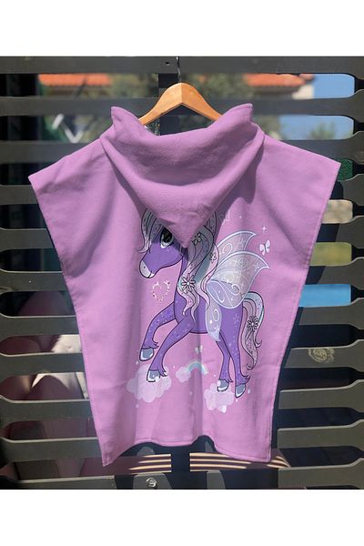 Evmila Unicorn Patterned Children's Poncho Beach Towel & Bathrobe 60X60 cm
