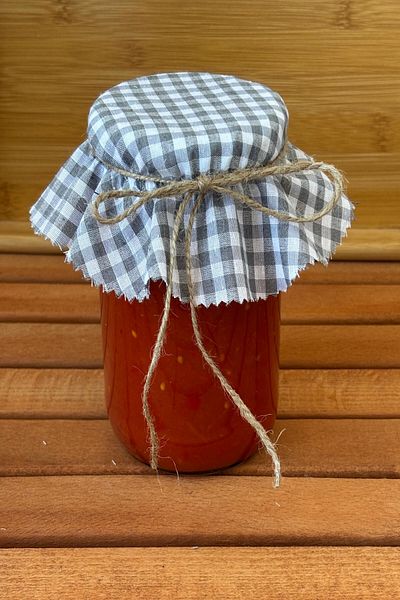 zarafet concept 6 Pieces of Small Gingham Sewn Jar Lid Covers, 6 Pieces of Laces
