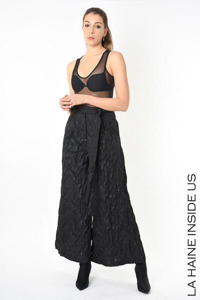 La Haine Inside Us PANTALONI PALAZZO JACQUARD - - XS, NEGRU