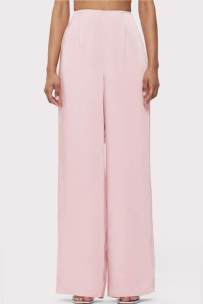 Herve Leger PANTALONI LARGI CU TALIE ÎNALTĂ DIN SATIN - HERVE LEGER - 4, ROZ