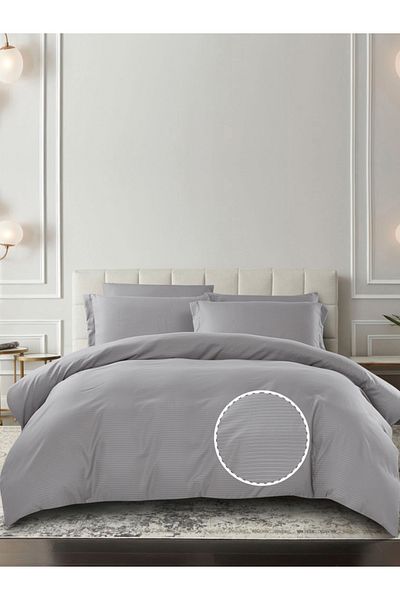 Donetella 6-Piece Hotel Striped Duvet Cover Set, King Size 260x240 cm, Microfiber, Without Filler